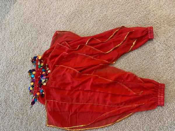 red belle pant, scarf,top: $10